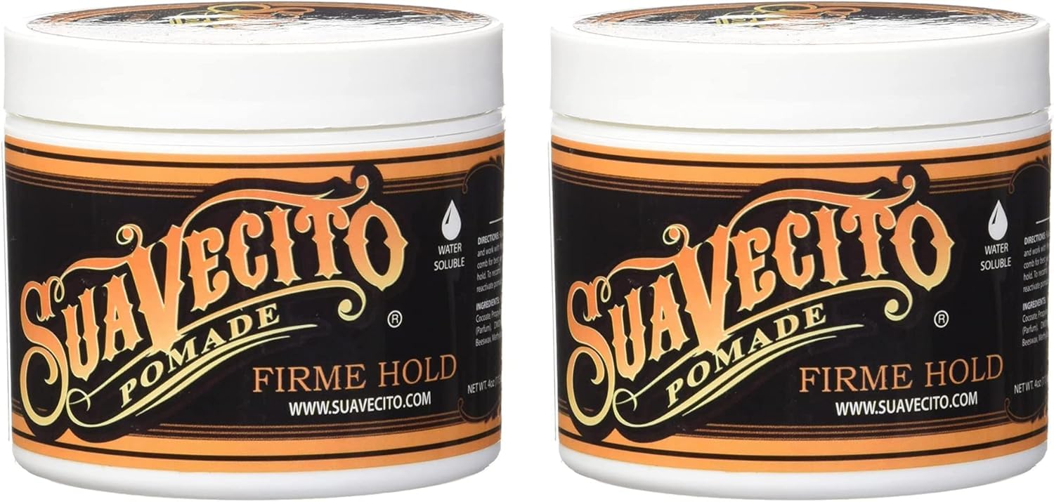 Suavecito Firme Strong Hold Pomade, Strong Hold Pomade For Men, Medium Shine Water Based Wax Flake Free Hair Gel, 4oz/113g x 2