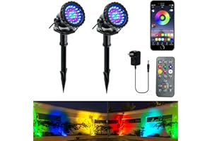 GZKANFUL Outdoor Halloween Lights Color Changing Yard Spot Light Million-Color RGB Landscape Lights IP68 Waterproof LED Spotlights Underwater Fountain Light with Stake (APP-2 Lights)