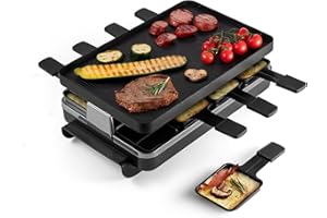 Swissmar Classic 8-Person Raclette Party Grill with Reversible Cast Aluminum Non-Stick Grill Plate/Crepe Top, Indoor Electric