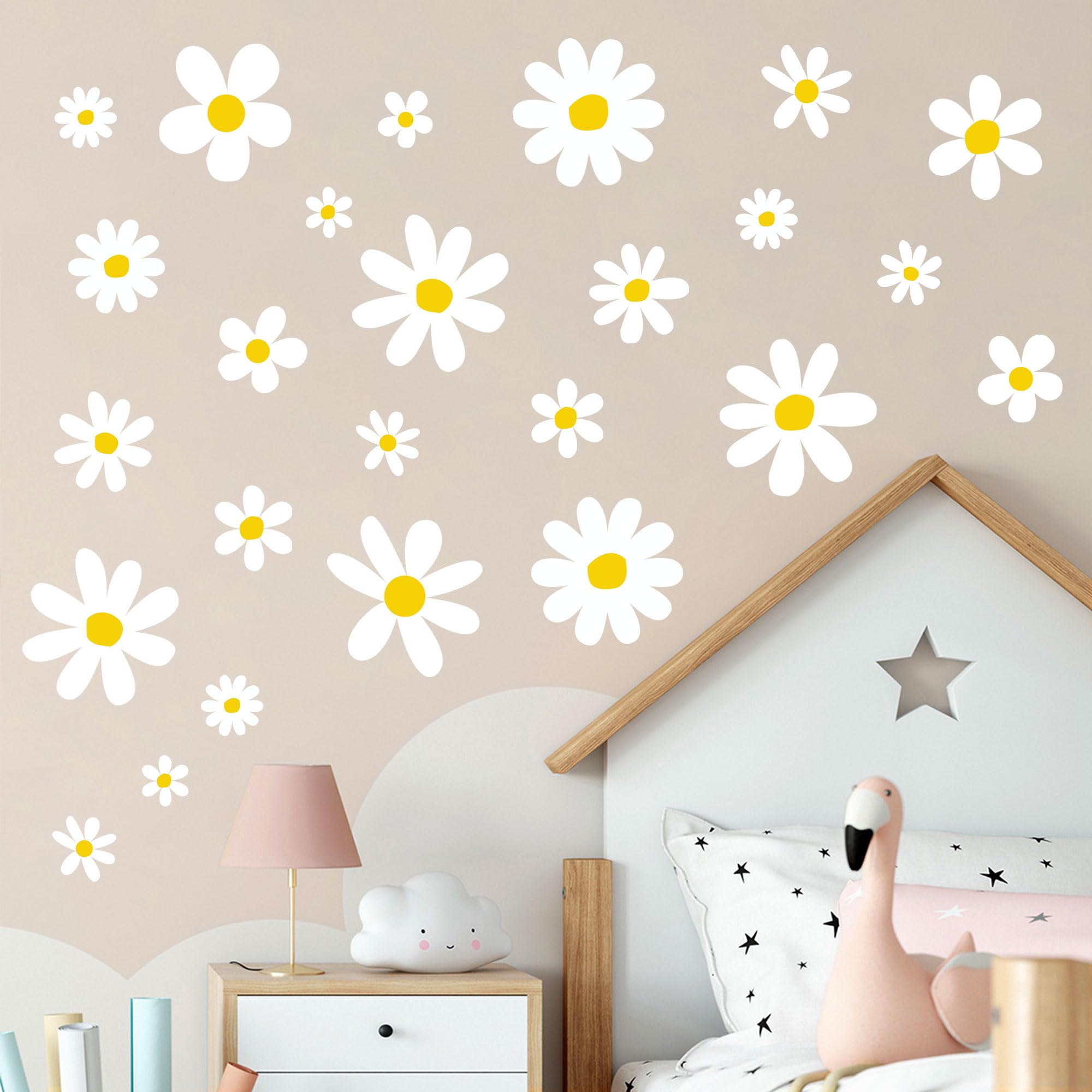 Photo 1 of 12 Sheets Daisy Wall Decals Boho Flower Wall Stickers Cute Kids Girls Room Decor Peel and Stick Floral Decals Toddler Playroom Living Room Bedroom Classroom Retro Hippie Decor Classic Style