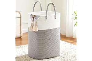 ARTFEEL Laundry Basket,Woven Cotton Rope Laundry Hamper,Versatile Storage for Dirty Clothes,Baby Toys,and Blankets in Bathroom, Nursery,and Living Room (Grey, 60L)