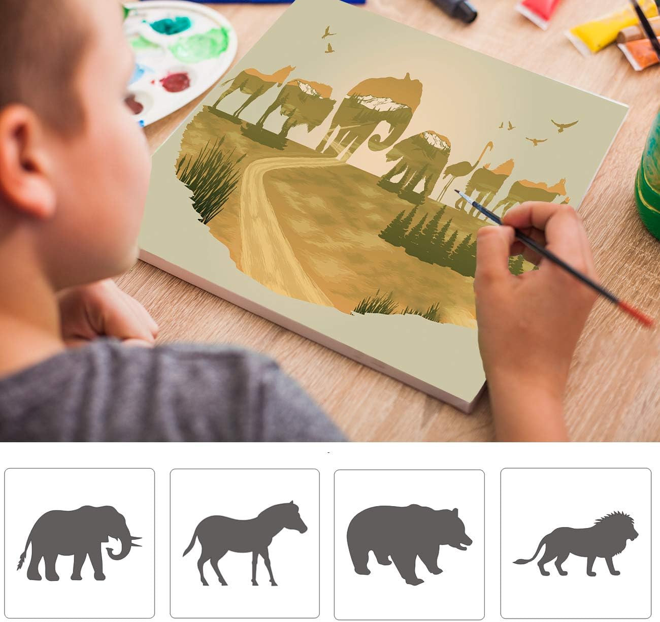 12 Pieces Forest Animals Stencil Template - Reusable DIY Drawing Walls and Crafts for Kids Painting(5.9" x5.9")