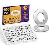 M5 Stainless Flat Washers, 100Pcs Metric Metal Fender Washers for Screws Bolts, 18-8 (304) Stainless Steel, Assorted Hardware