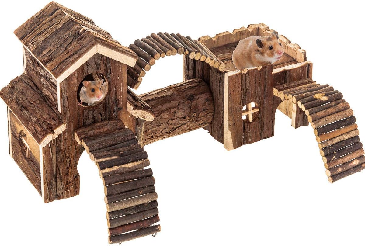 LIVIVO ® Natural Wooden Hamster Mouse Gerbil Playground Rats Pets Toys Play House Tunnel, brown - Image 4