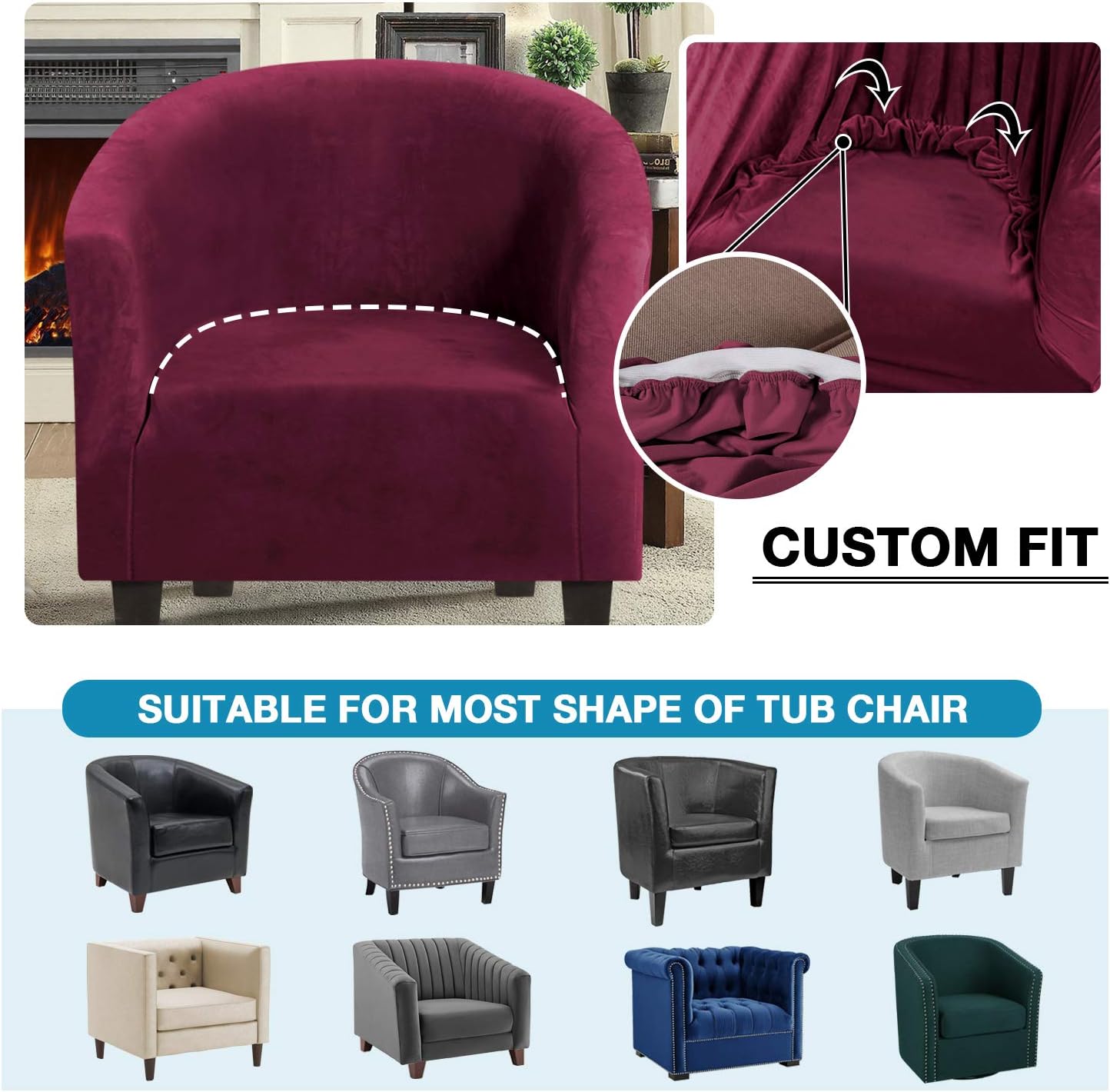 High Stretch Sofa Cover Velvet Tub Chair Cover Skid Resistance Furniture Protector Stretch Fabric Super Soft Couch Slipcover (1 Pack, Burgundy): Kitchen & Dining