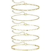 DEARMAY 14K Gold Plated Bracelets for Women, Jewelry Sets Cute Tennis Beaded Bracelets Cuban Link Paperclip Chain Dainty Bracelet Pack Gifts