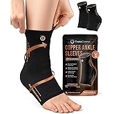 TheraCopper Copper Ankle Brace (2 Pack) — Compression Ankles Brace for Men & Women — Infused Copper Ankle Sleeve Compression Support for Pain Relief, Swelling, Sprains, Achilles Recovery & Sports (Large)