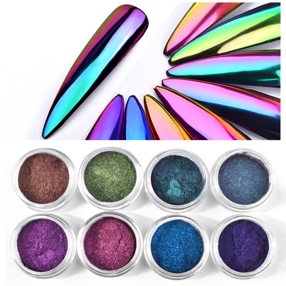 Charming May 8Boxes Chameleon Powder Nail Chrome Pigment Mirror Glitter Powder 0.3G