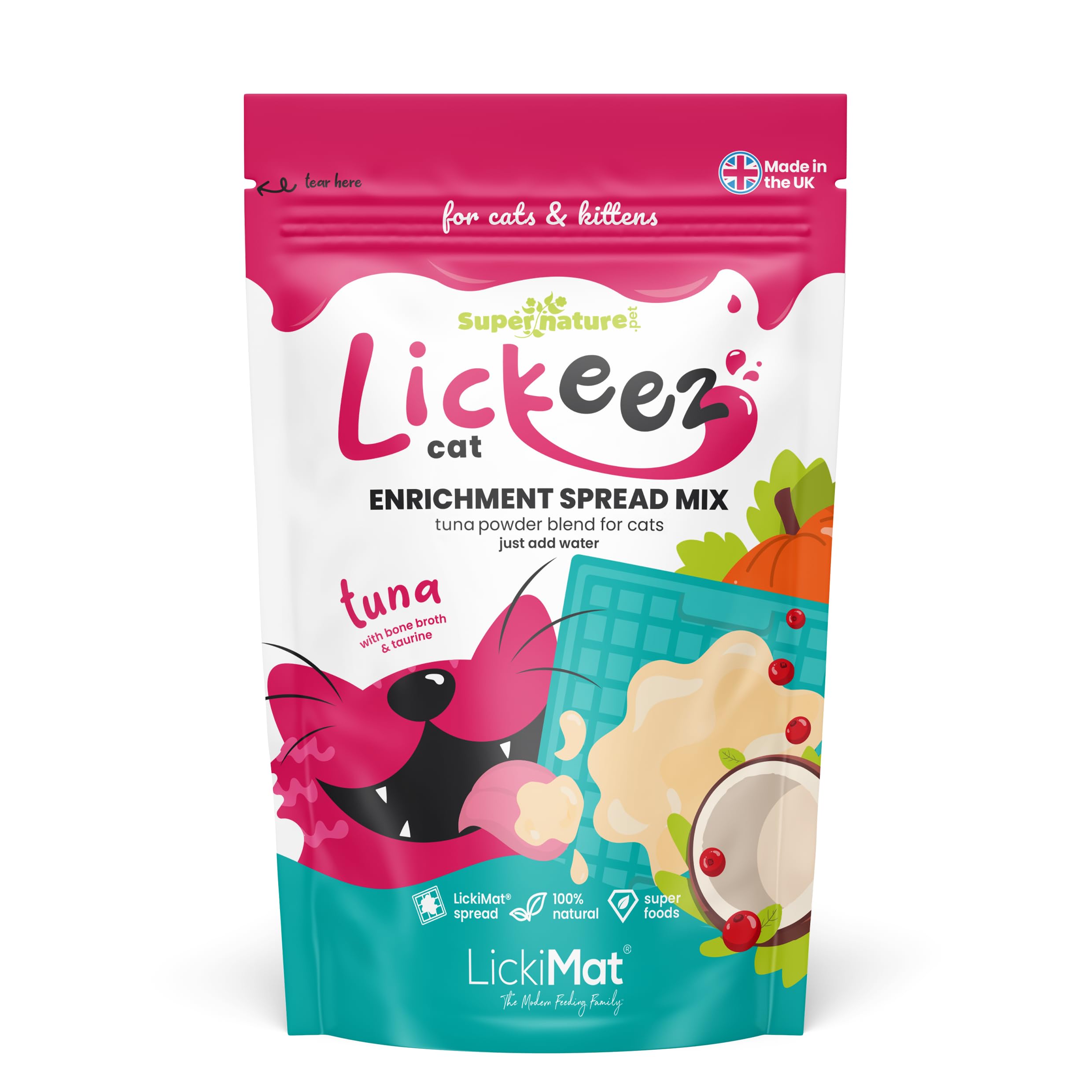 Supernature Lickeez Cat Enrichment Spread Mix for Cats 100g | Perfect for Lick Mats, Boredom Busting Treat, Line Caught, Dolphin Safe Tuna, No Added Preservatives | Manufactured in the UK