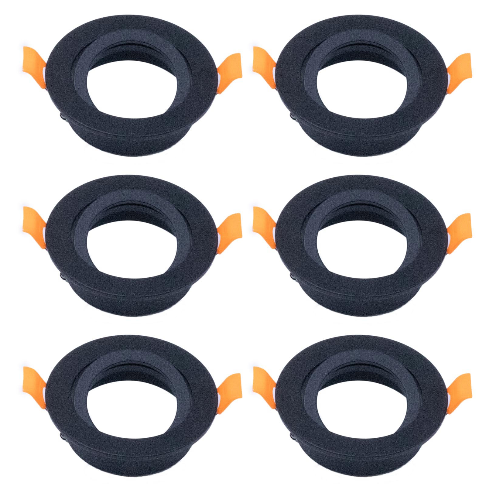 COOINJOY 6X Modern GU10 Downlights for Ceiling, Round Brushed Matt Black Aluminum Frame for Recessed Ceiling Lights, Tilt Swivel Spotlight - External Dimensions: 80mm, Cut-Out Hole Size:68-80 mm