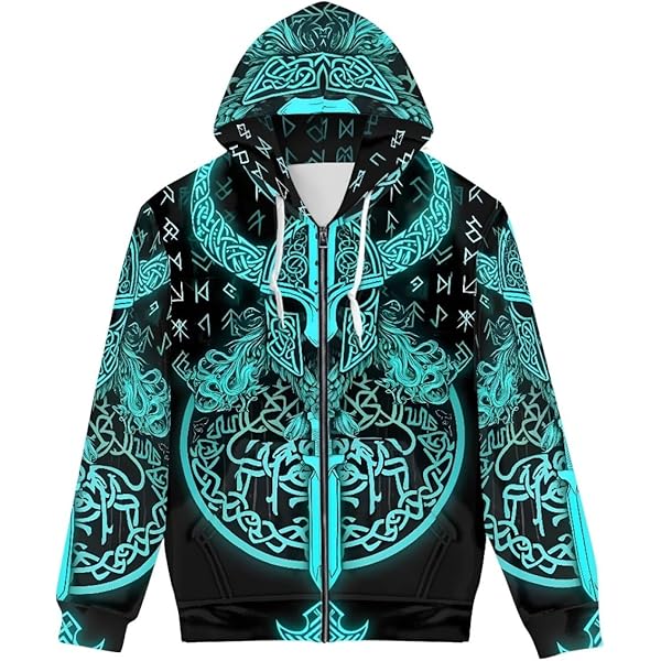 JOOMERYER Herentrui met capuchon Viking Totem lange mouwen, Boom van de wereld, camouflage, XXL