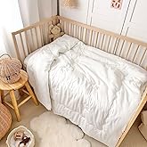 BuLuTu Cotton Microfiber Down Alternative Comforter White, Toddler Size Duvet Insert, Soft Fluffy Bedding Comforter for Kids Boys Girls, 47x59 Inch, Light Weight Comforter, 1.2 Pounds