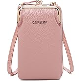 La Packmore Small PU Leather Cell Phone Crossbody Bag Purses Clear Mini Phone Pouch Purse with Card Slots Compatible for iPhone/Samsung Galaxy (Peach)