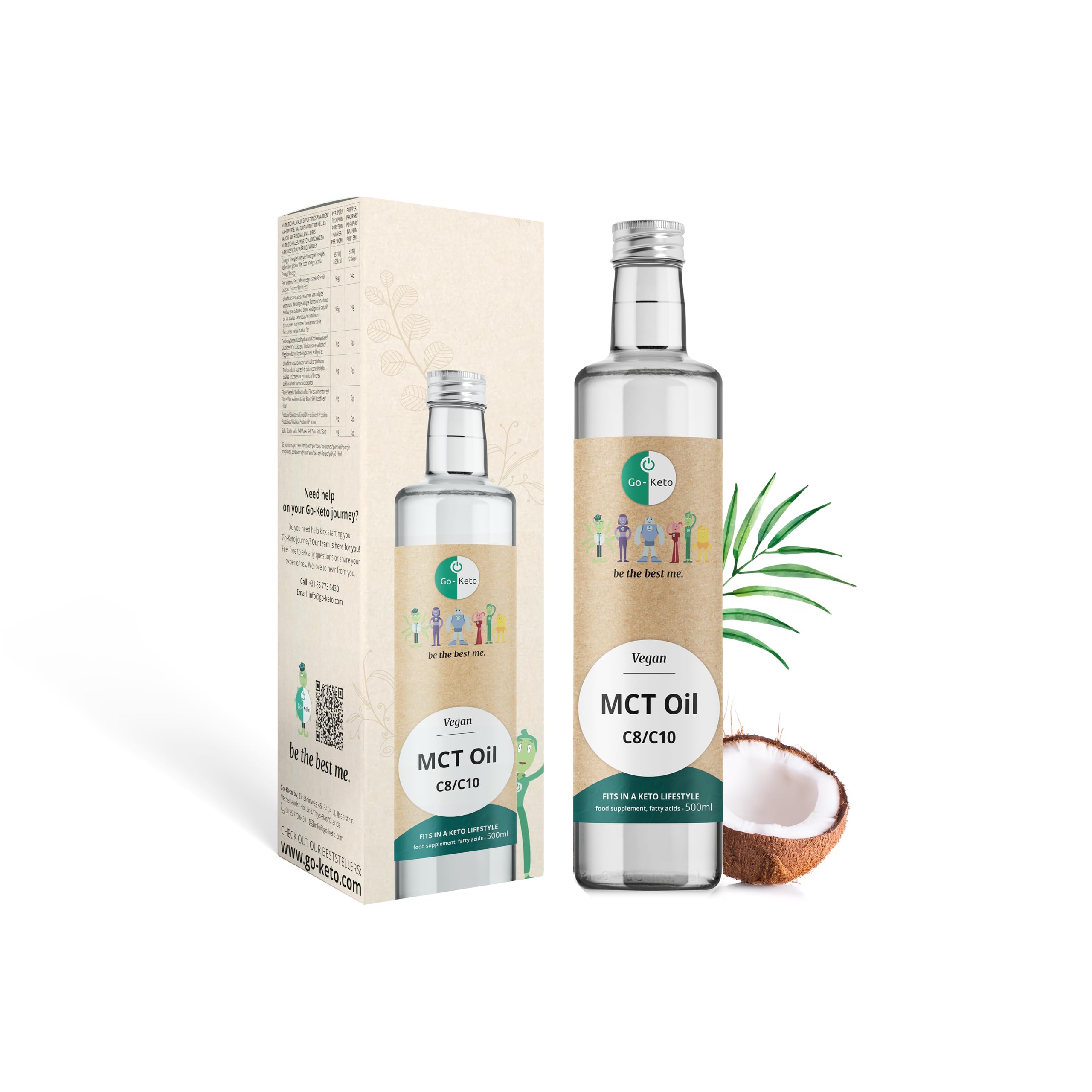 Go-Keto MCT Oil 500ml - Premium MCT OIL C8/C10 made from coconut oil, palm oil free, perfect for a keto diet, Keto coffee creamer, ideal for Bulletproof Coffee or Keto Shake, vegan, low-carb