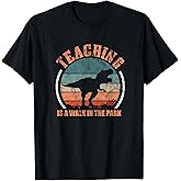 Teaching is A Walk in The Park Funny Teacher T-Rex Retro T-Shirt