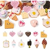 Pandahall 24Pcs Assorted Dessert Resin Pendants 12 Styles Imitation Food Cute Cartoon Ice Cream Cookie Flatback Dangle Charms Hanging Ornament for Keychains Necklaces Jewelry Making