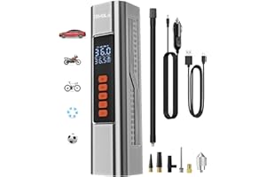 TEMOLA Tire Inflator Portable Air Compressor, Air Pump for Car Tires Car Accessories, 150PSI Portable Tire Inflator for Car with Tire Pressure Gauge, Bike Pump for Motorcycle Bicycle Ball, 2000mAh*2