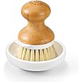 SUBEKYU Bamboo Dish Brush, Kitchen Dish Scrubber Brush, Natural Wooden Dishwashing Brush for Cleaning Dishes/Pans/Pots, Built-in Scraper, Sisal Bristles,1 Set