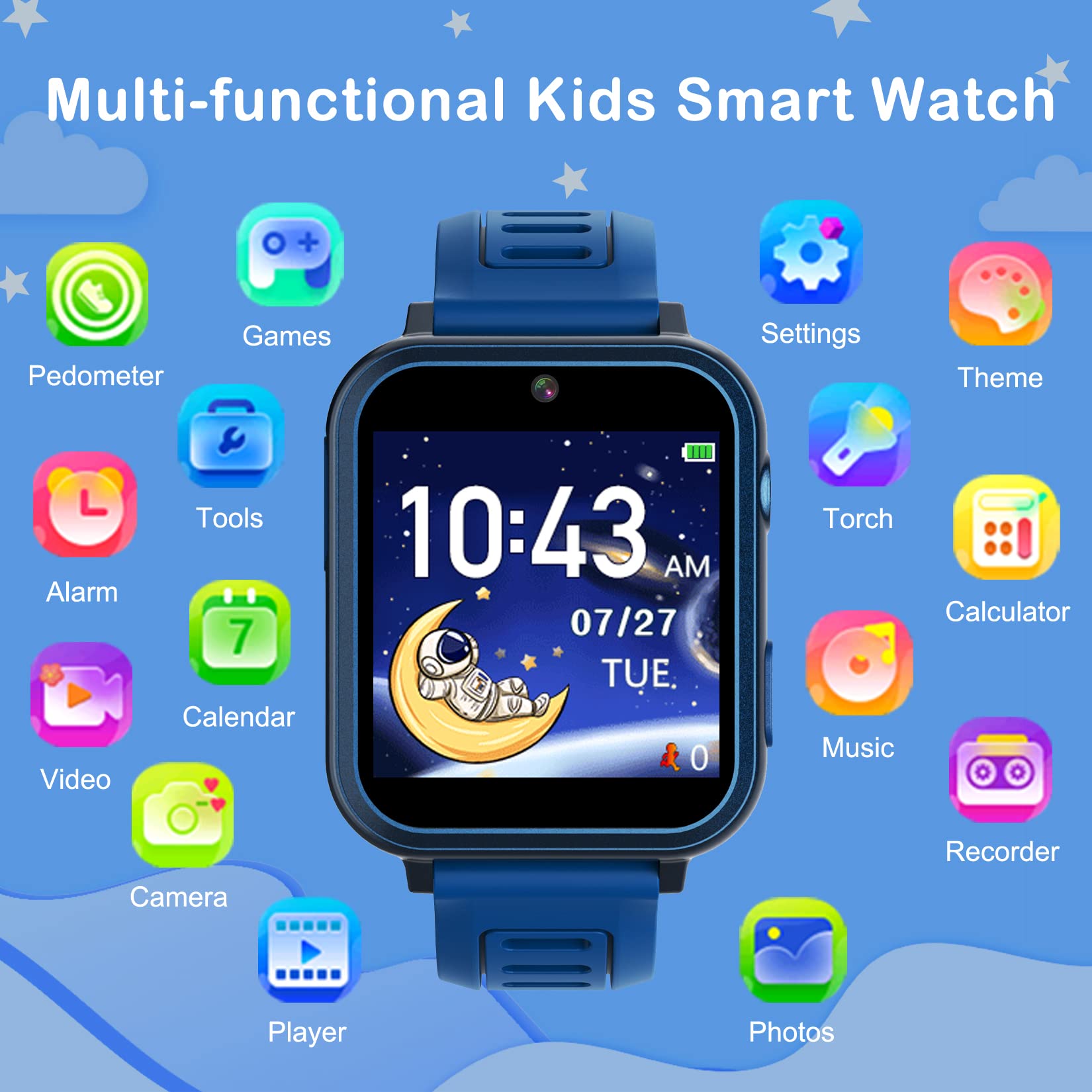 Phyulls Smart Watch for Kids with 39 Games Alarm Clock, Touchscreen, Calendaring Camera Music Player Time Display Video & Audio Recording, Toys for 3-12 Years Old Boys