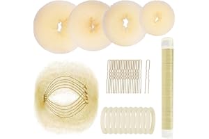 Hair Bun Maker Kit for Women & Girls – Includes 4 Donut Bun Shapers, 20 Hair Nets, 20 Bobby Pins, 10 Elastic Bands, 1 Hair Tw