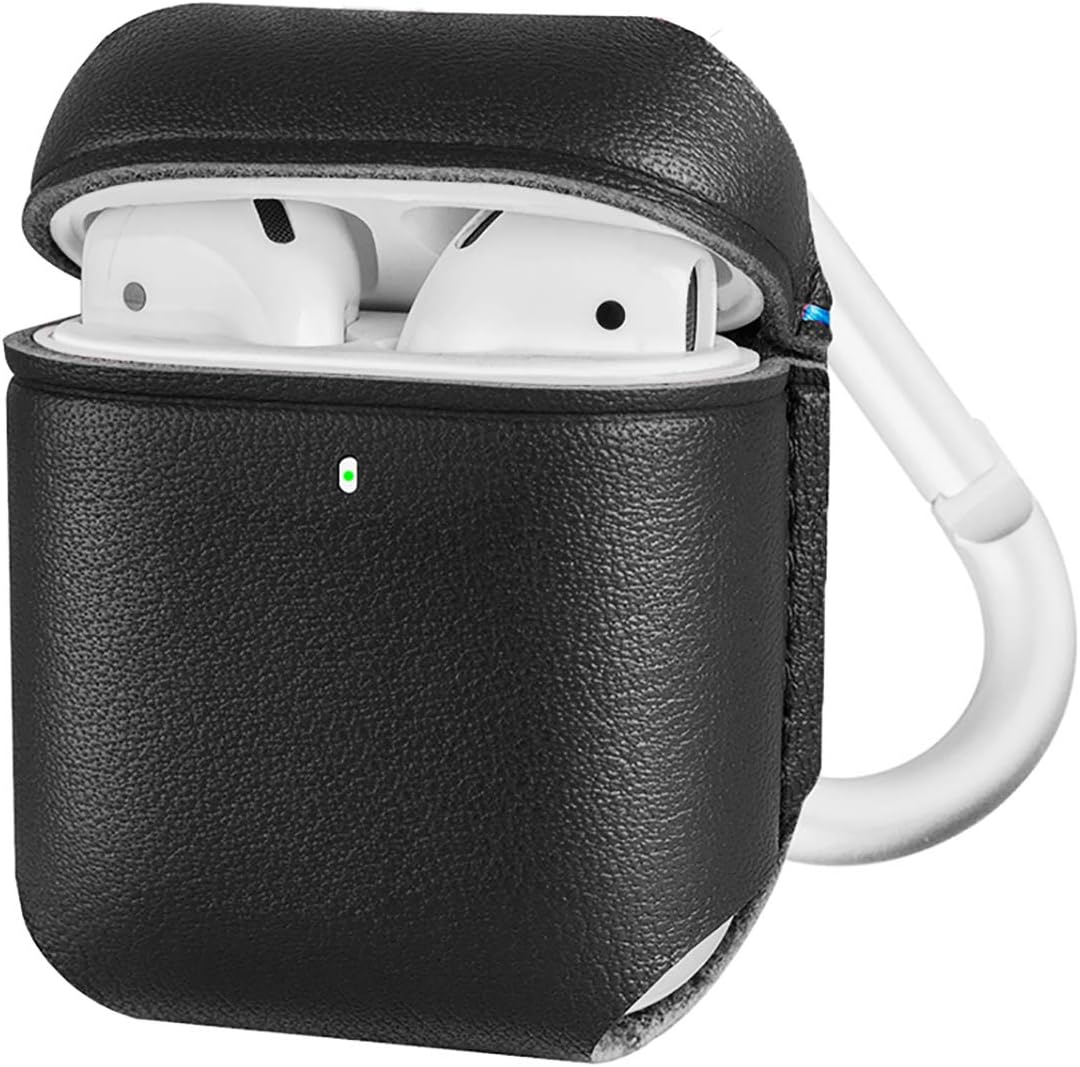 XGUO AirPods Leather Case Genuine Leather Portable Cover for New Airpods 2 Protective Charging Case Compatible with Air Pods 2 Wireless Charging (Black)