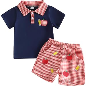 Bonangber Toddler Baby Boy Summer Clothes Golf Embroidery Short Sleeve Collared Polo T Shirt Plaid Shorts Set Cute Outfits