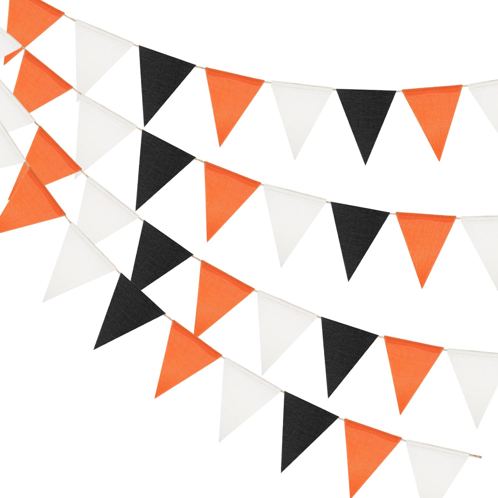 jijAcraft Black Orange White Burlap Bunting: 36PCS Pre-strung Hessian Bunting 12M Halloween Theme Banner Outdoor Waterproof Banner for Halloween Birthday Garden Party Decorations — image 1