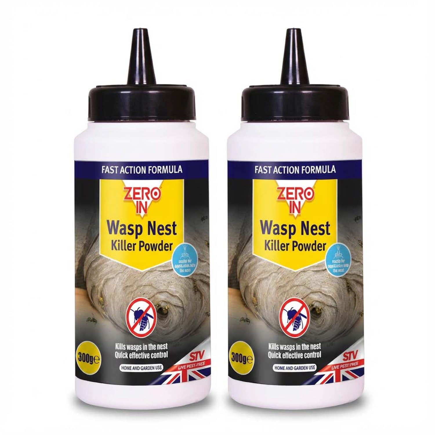 Zero In Wasp Nest Control Powder 300g Twin Pack – Kills Wasps at the Nest, Indoor & Outdoor Use, Accurate Puffer Applicator