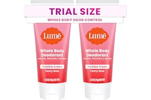 Lume Whole Body Deodorant - Mini Travel Size Invisible Cream Tube - Trial Size -72 Hour Odor Control - Doctor Developed - Aluminum Free, Baking Soda Free - .5oz (Pack of 2) (Peony Rose)