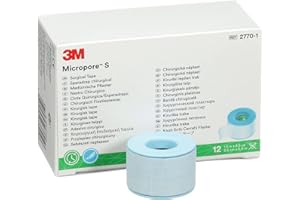 3M™ Micropore™ S Surgical Tape, 2770-1, 1 inch x 5.5 yard (2.5 cm x 5 m), 12 Roll/Carton, 10 Carton/Case
