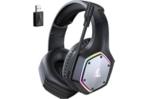 EKSA Wireless Headset for PC PS4 PS5 Computer - 7.1 Surround Sound, AI Intelligent Noise Cancelling Microphone(ENC), Low Latency 2.4G USB Dongle, 36 Hour Battery, Game/Music Mode, RGB Light