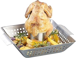 Rosenstein & Söhne Hähnchengrill: BBQ-Hähnchen-Griller mit Aroma-Behälter für ganze Hähnchen (Hähnchengriller mit Aromabehälter)