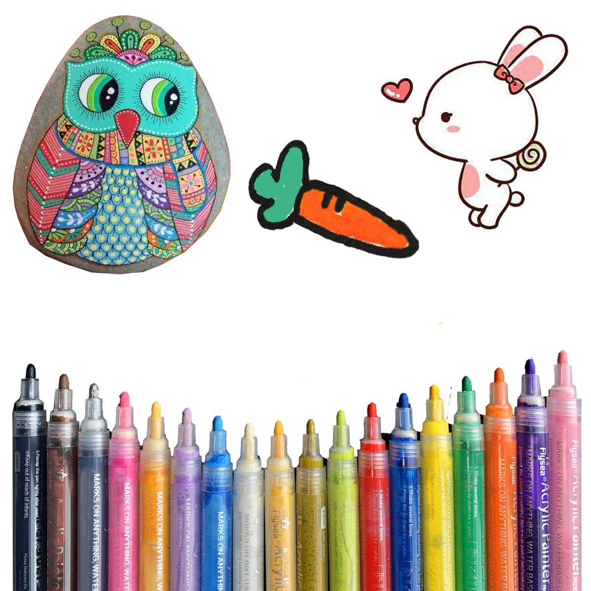 Acrylic Paint Marker Pens, Waterproof Acrylic Paint Marker Set Non-Toxic, for Painting Stones, Ceramics, Glass, Canvas, Cups, Wood and Easter Eggs. 18 Colors