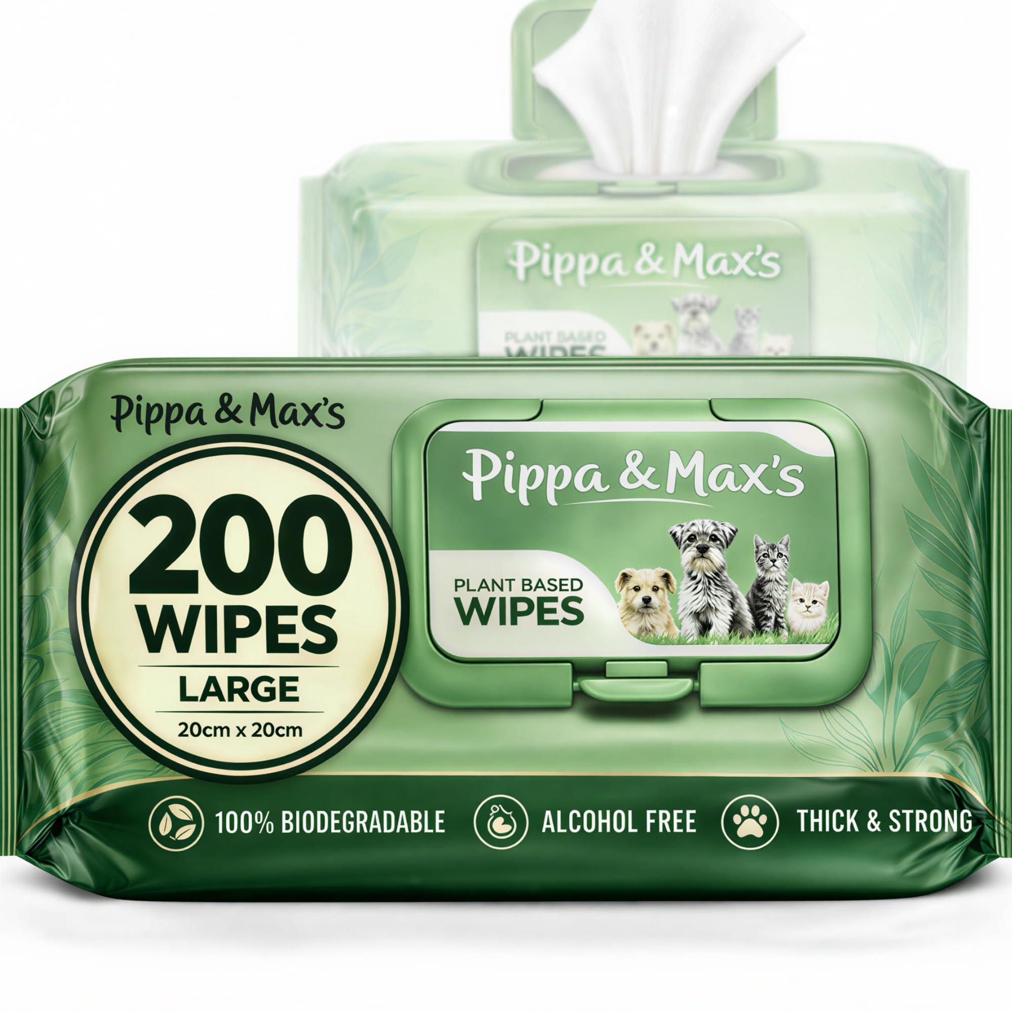 Dog Wipes 200 Large (20x20cm) – Plant Based Pet Wipes for Dogs & Puppies – Biodegradable, Alcohol Free, Thick Cleaning Wipes – Pippa & Max
