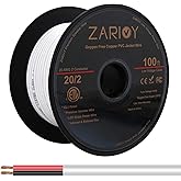 Zarivy 100 Feet 20 Gauge 2 Conductors Red Black Wire with Fire Resistant CL2 White Jacket, 20AWG OFC Hookup Electrical Wire LED Strips Extension Cord Cable for LED Ribbon Lamp Tape Lighting