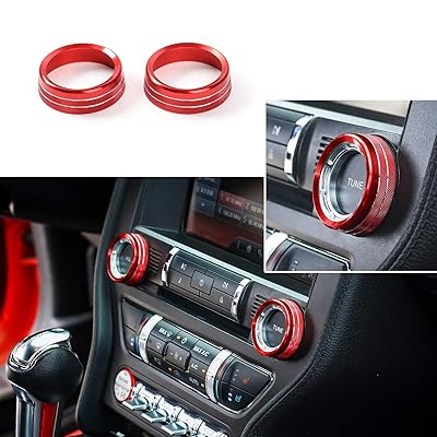 Thenice for Ford Mustang 2015 2016 2017 2018 Interior Voice Volume Control Tune Knob Switch Cover Decoration Ring Trim (Red)