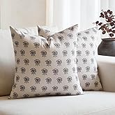 Amor Virisso Set of 2 Floral Throw Pillow Covers 18x18 Inch, Vintage Decorative Block Print Pillow Covers Neutral Accent Farmhouse Pillows Home Decor for Sofa Couch Bed, Black