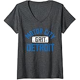 Womens Detroit Michigan Motor City Grit - Detroit Motor City Grit V-Neck T-Shirt