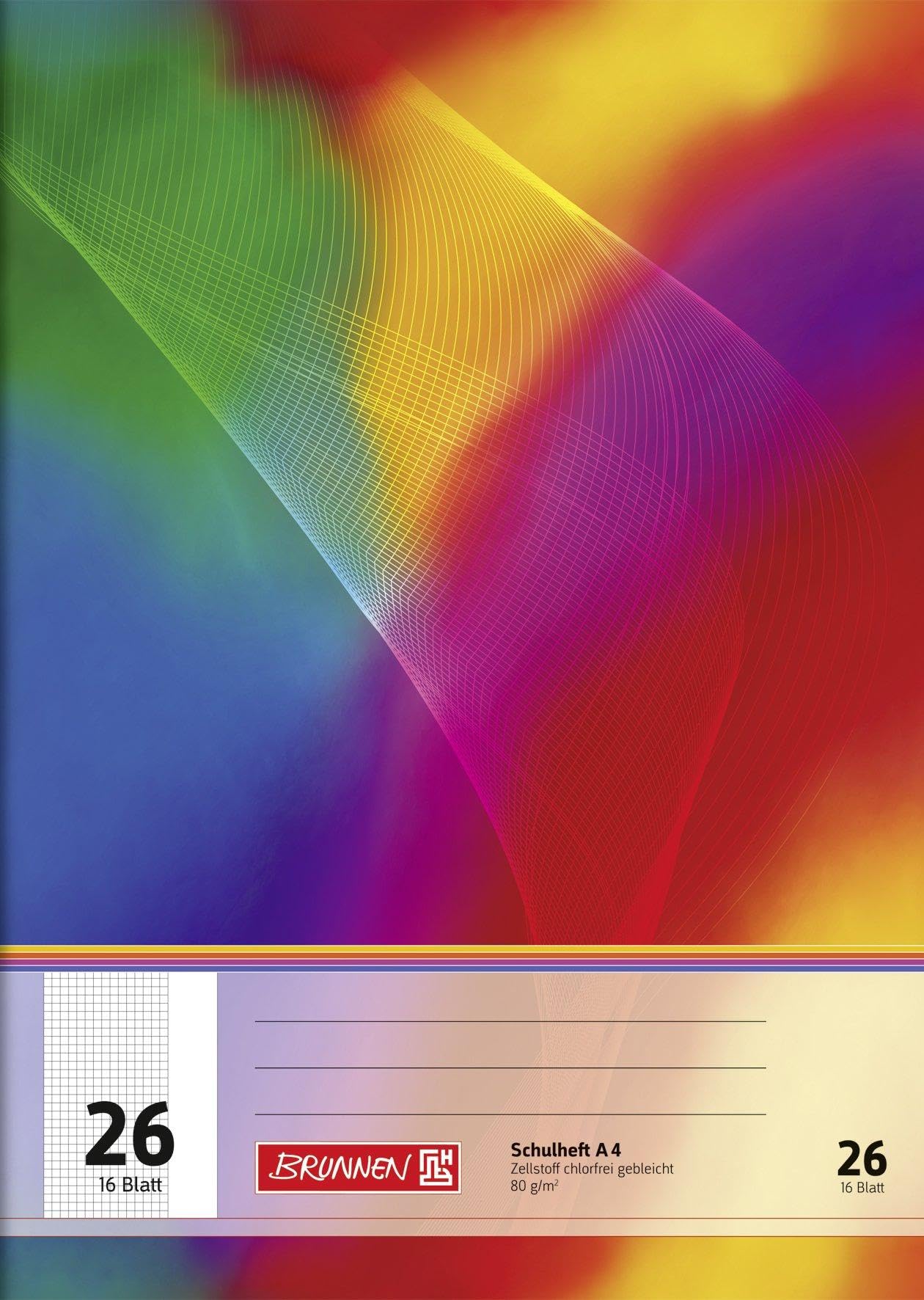 Brunnen 104492611 Exercise Book (A4,16 Sheets, 5 mm Squared, with Margins, Line Style 26), Pack of 10