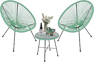 ELEGIBLISS 3-Pieces Patio Bistro Chair Set, Indoor & Outdoor Acapulco Patio Furniture with Glass Table, All-Weather Conversation Bistro Set, Lounge Seating Chair Set, Green