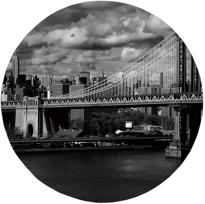 Ikat-Teppich, rund, abstrakte Formen mit Linien, marineblaue