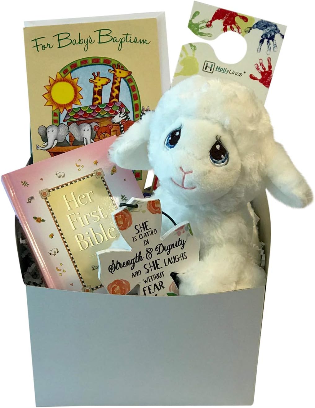 Baptism Gift Set for Baby Girl with Aurora Lamb, Bible, Cross & Card