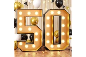 BIAPIAN 4FT Marquee Light Up Numbers 50,Black Gold Giant Marquee Mosaic Numbers Frame Marquee Numbers for 50th Birthday Decorations, Birthday Party,Mosaic Number 50,DIY Frame Pre-Cut Foam Board Kit