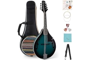 A Style Mandolin Instrument Kit, MIRIO Mandolins Musical Instrument Mahogany Wood for Beginner Adults, 8 Strings Acoustic Mandolin with Tuner, Strings, Bag, Picks, Blue for Christmas Gifts