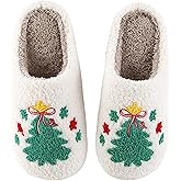 Christmas Slippers For Women Men Indoor Soft Warm Cotton Bedroom Reindeer Slippers House Memory Foam Slippers Cozy Fluffy Fall Winter Home Slippers
