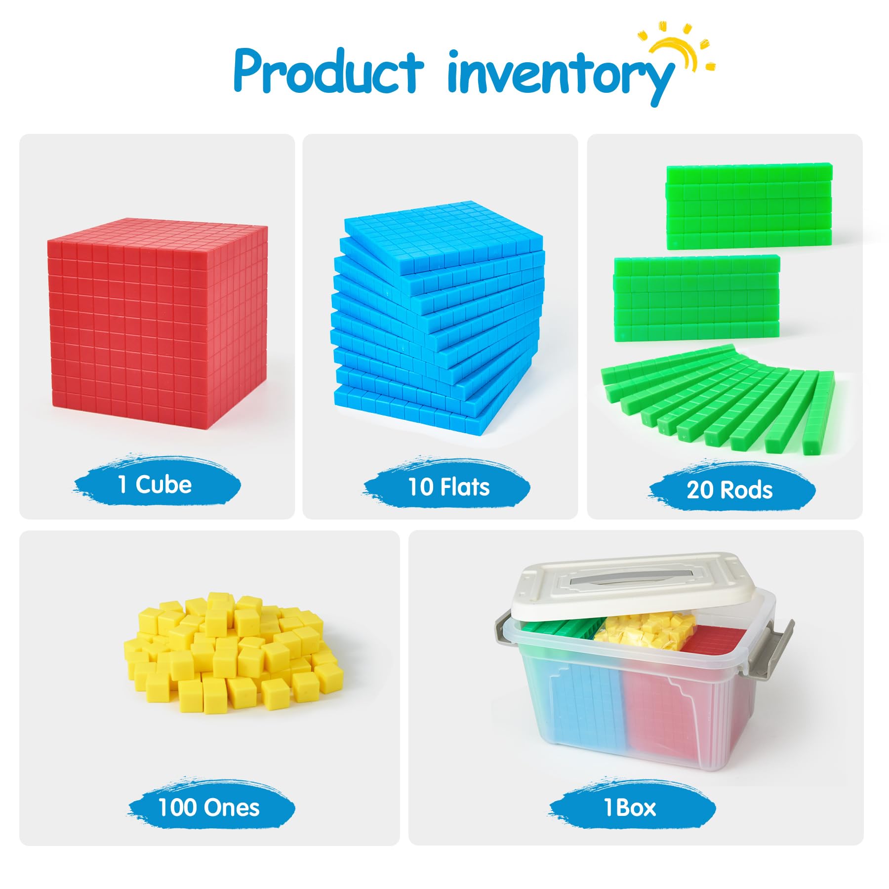 TOMMYHOME Plastic Base Ten Blocks Set,Maths manipulatives for 2nd Grade classrooms.Place Value Blocks,Counting Cubes to Help Kids Learn Maths (1)