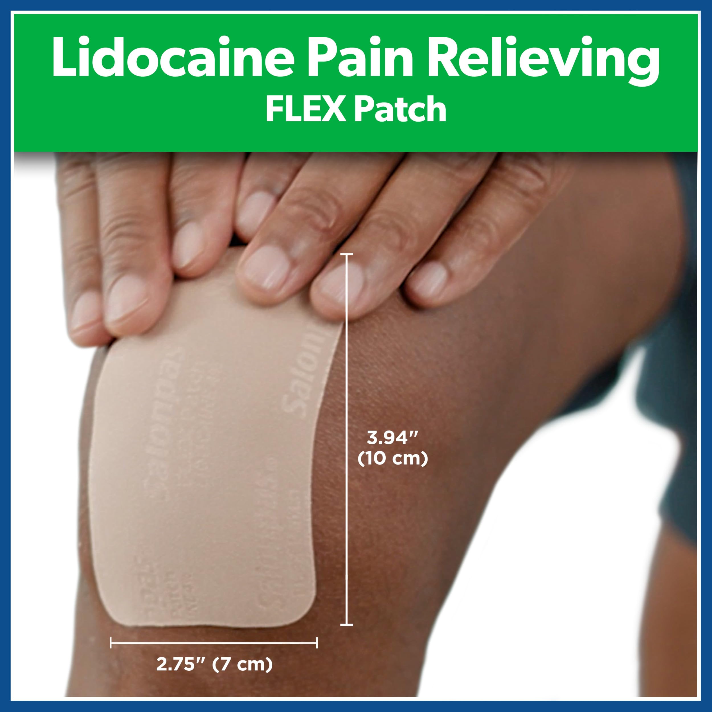 Salonpas Maximum OTC Strength Lidocaine 4% Pain Relieving Flex Patch, Apply for Up to 8 Hours, Unscented, Thin, Flexible, Lightweight, Patch Stays in Place, 7 Patches