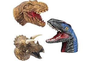 Yolococa Dinosaur Hand Puppets Realistic Latex Soft Animal Head Toys Set, Hand Puppet Toys Gift for Kids, Party Show Imaginative Play (Tyrannosaurus & Triceratops & Velociraptors)