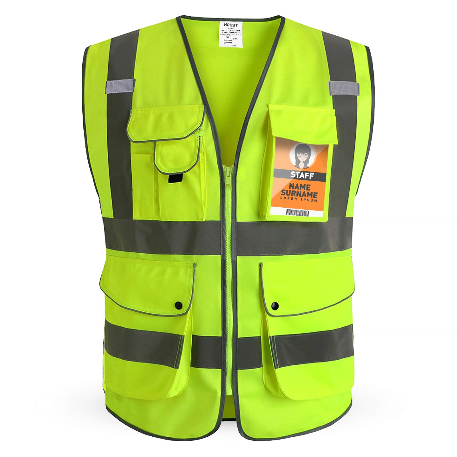 HPHST High Visibility Cycling Vest for Men and Women with Zip Reflective Vest Work Vest EN ISO 20471 (Yellow Large)