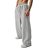 JMIERR Mens Baggy Loose Fit Raw Hem Sweatpants Casual Drawstring Pants Y2K Wide Leg Stretchy Pants with Pockets